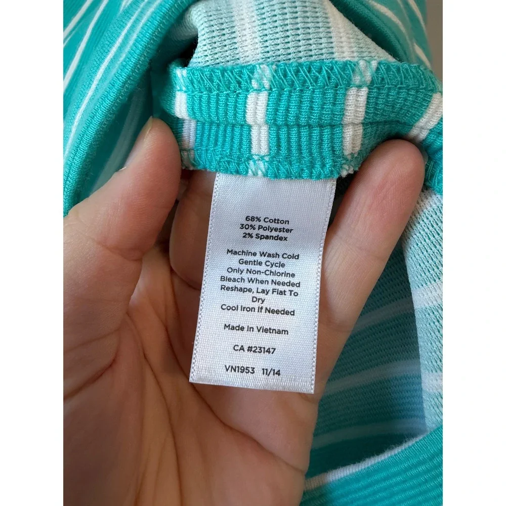 Talbots Petites Teal Green White Striped Textured Skirt Size 8P Pockets VN1953